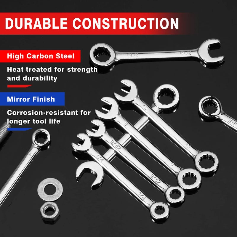 SPEEDWOX Mini Wrench Set, 20-Piece, SAE and Metric Sizes, High Carbon Steel, Angled Box Ends, Easy to Carry with Storage Pouches - Image 2